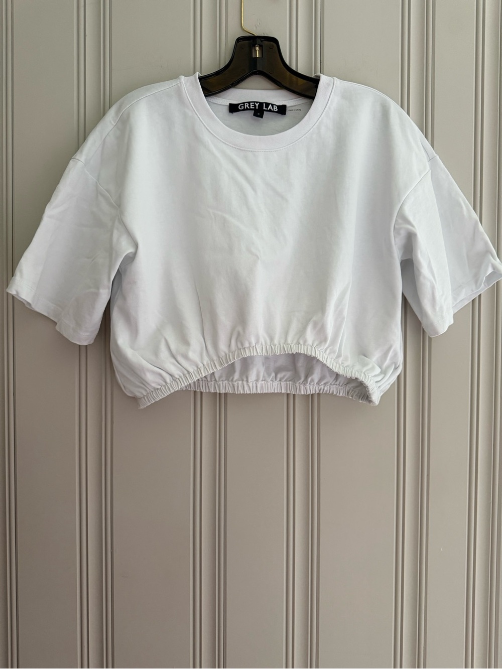 GREY LAB White Cropped Elastic-Hem Tee Top